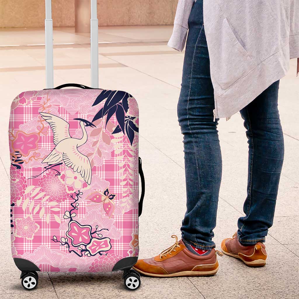 Pink Palaka Crane and Flowers Luggage Cover Japan Heritage Spirit LT9 Pink - Polynesian Pride