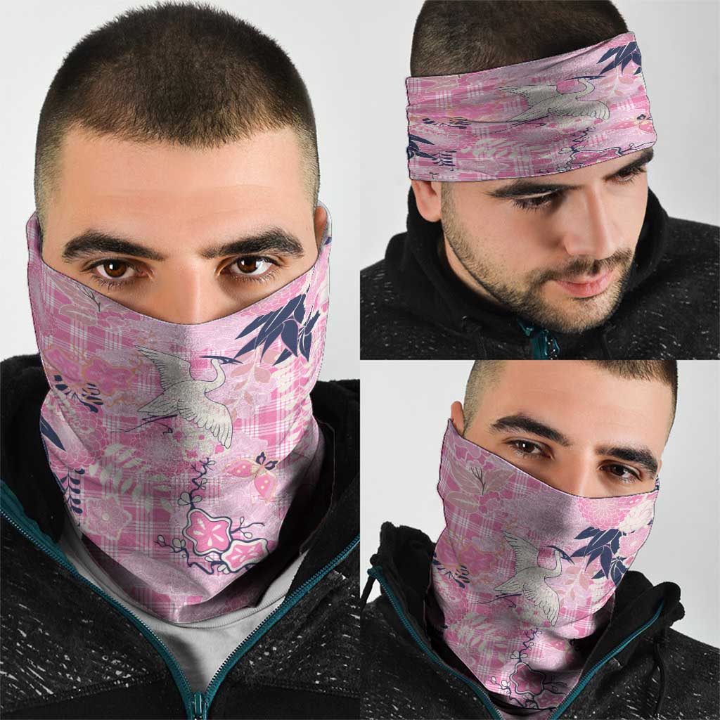 Pink Palaka Crane and Flowers Neck Gaiter Japan Heritage Spirit - Polynesian Pride