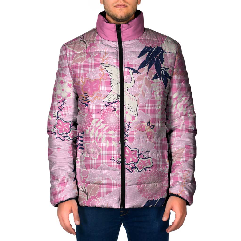 Pink Palaka Crane and Flowers Padded Jacket Japan Heritage Spirit - Polynesian Pride