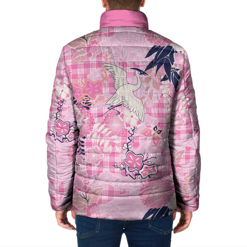 Pink Palaka Crane and Flowers Padded Jacket Japan Heritage Spirit - Polynesian Pride