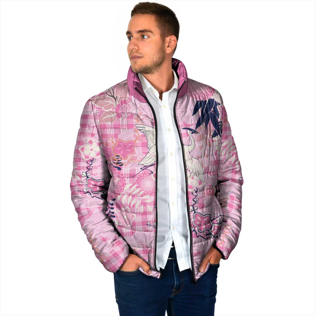 Pink Palaka Crane and Flowers Padded Jacket Japan Heritage Spirit - Polynesian Pride