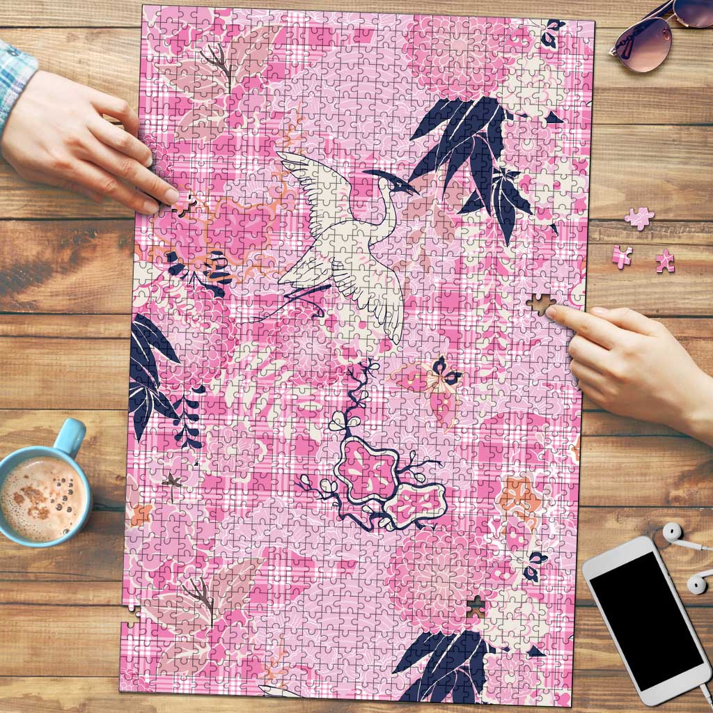 Pink Palaka Crane and Flowers Puzzle Japan Heritage Spirit - Polynesian Pride