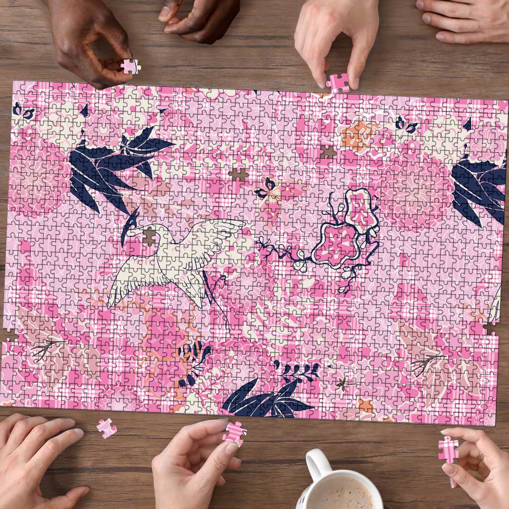 Pink Palaka Crane and Flowers Puzzle Japan Heritage Spirit - Polynesian Pride