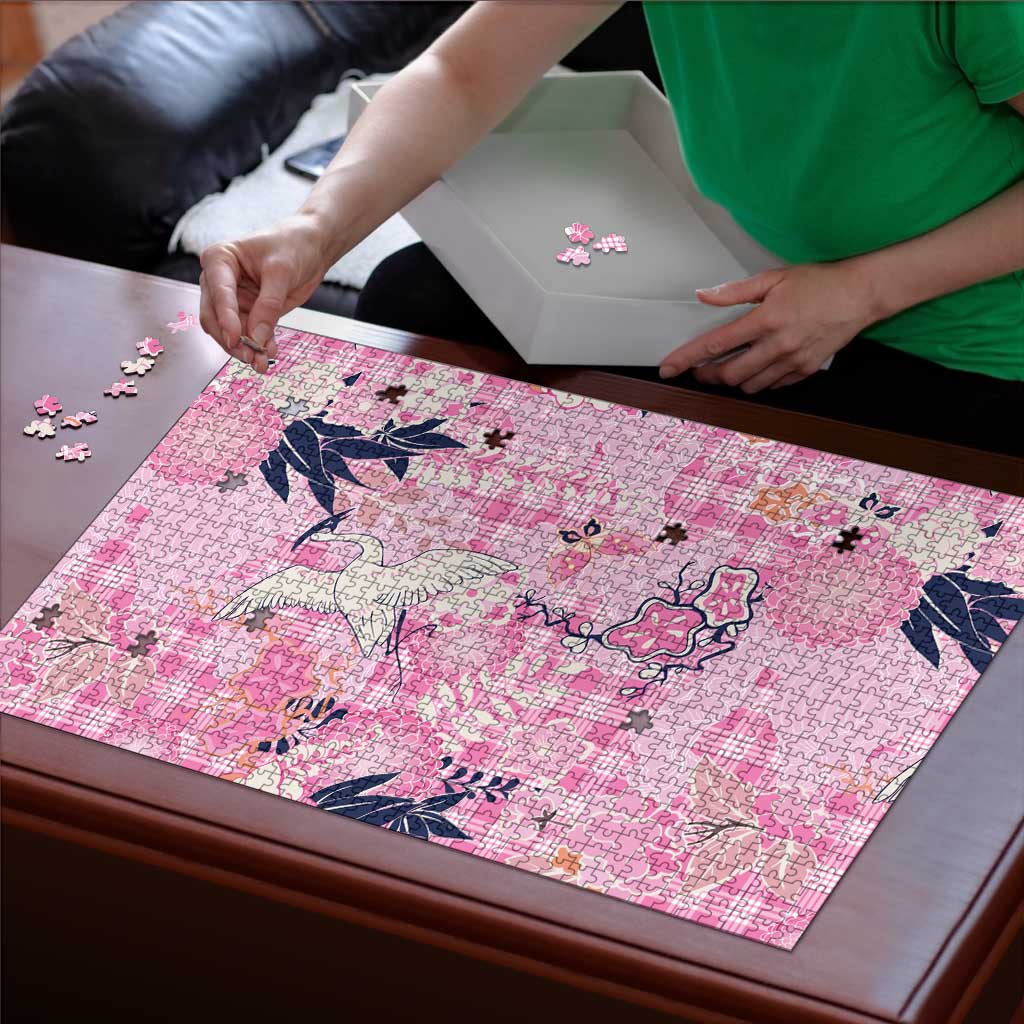 Pink Palaka Crane and Flowers Puzzle Japan Heritage Spirit - Polynesian Pride
