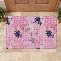 Pink Palaka Crane and Flowers Rubber Doormat Japan Heritage Spirit - Polynesian Pride