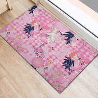 Pink Palaka Crane and Flowers Rubber Doormat Japan Heritage Spirit - Polynesian Pride