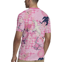 Pink Palaka Crane and Flowers Rugby Jersey Japan Heritage Spirit - Polynesian Pride