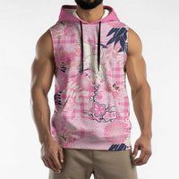 Pink Palaka Crane and Flowers Sleeveless Hoodie Japan Heritage Spirit - Polynesian Pride