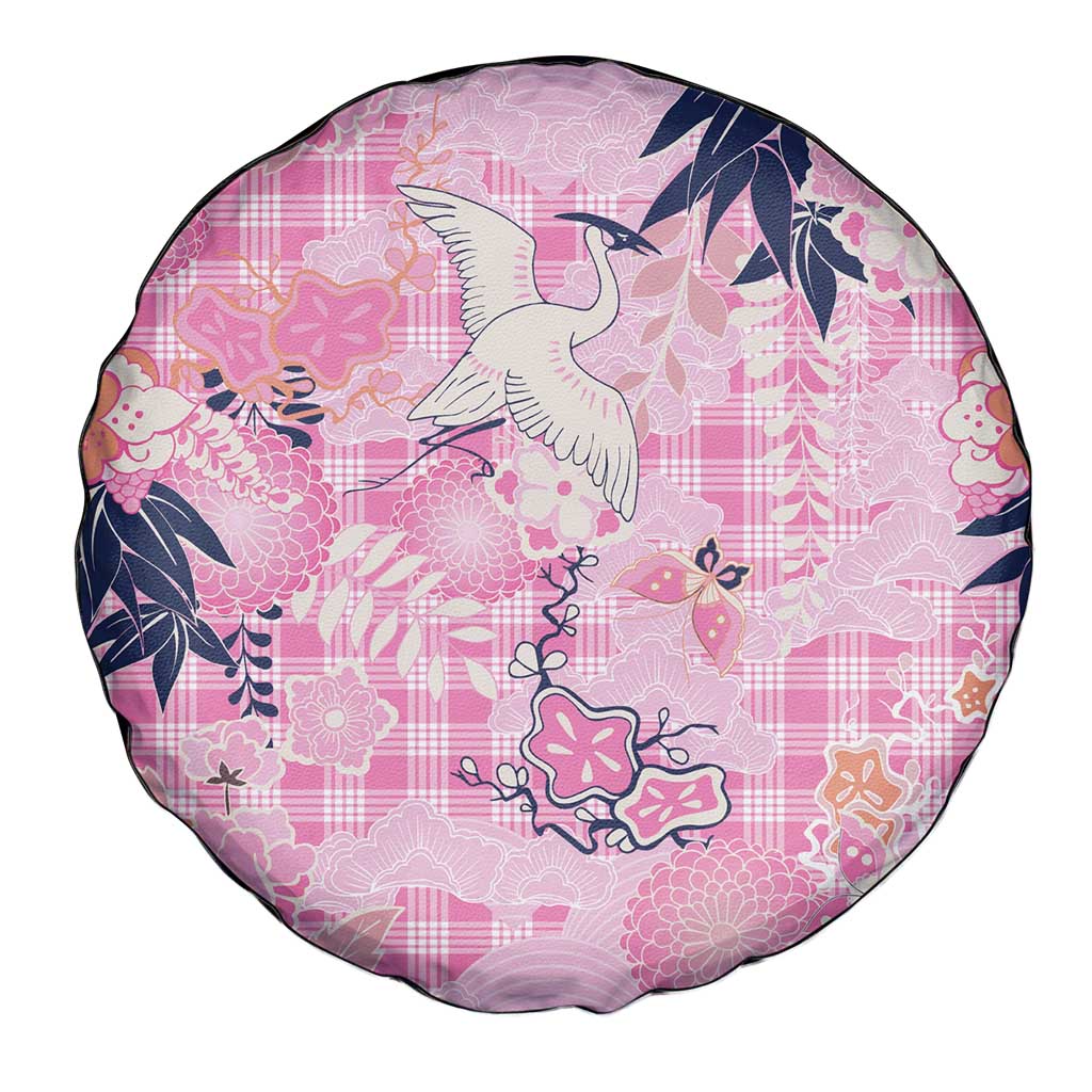 Pink Palaka Crane and Flowers Spare Tire Cover Japan Heritage Spirit LT9 - Polynesian Pride
