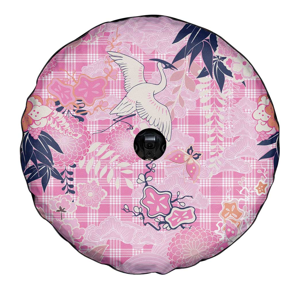 Pink Palaka Crane and Flowers Spare Tire Cover Japan Heritage Spirit LT9 - Polynesian Pride