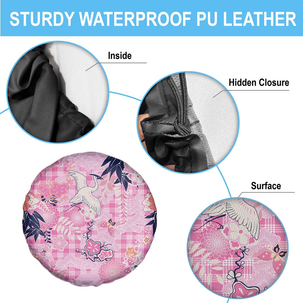 Pink Palaka Crane and Flowers Spare Tire Cover Japan Heritage Spirit LT9 - Polynesian Pride
