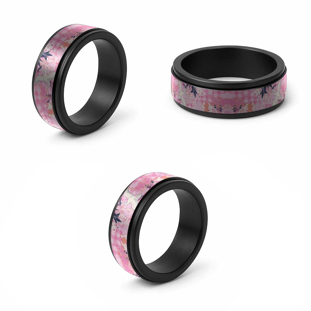 Pink Palaka Crane and Flowers Spinner Ring Japan Heritage Spirit - Polynesian Pride