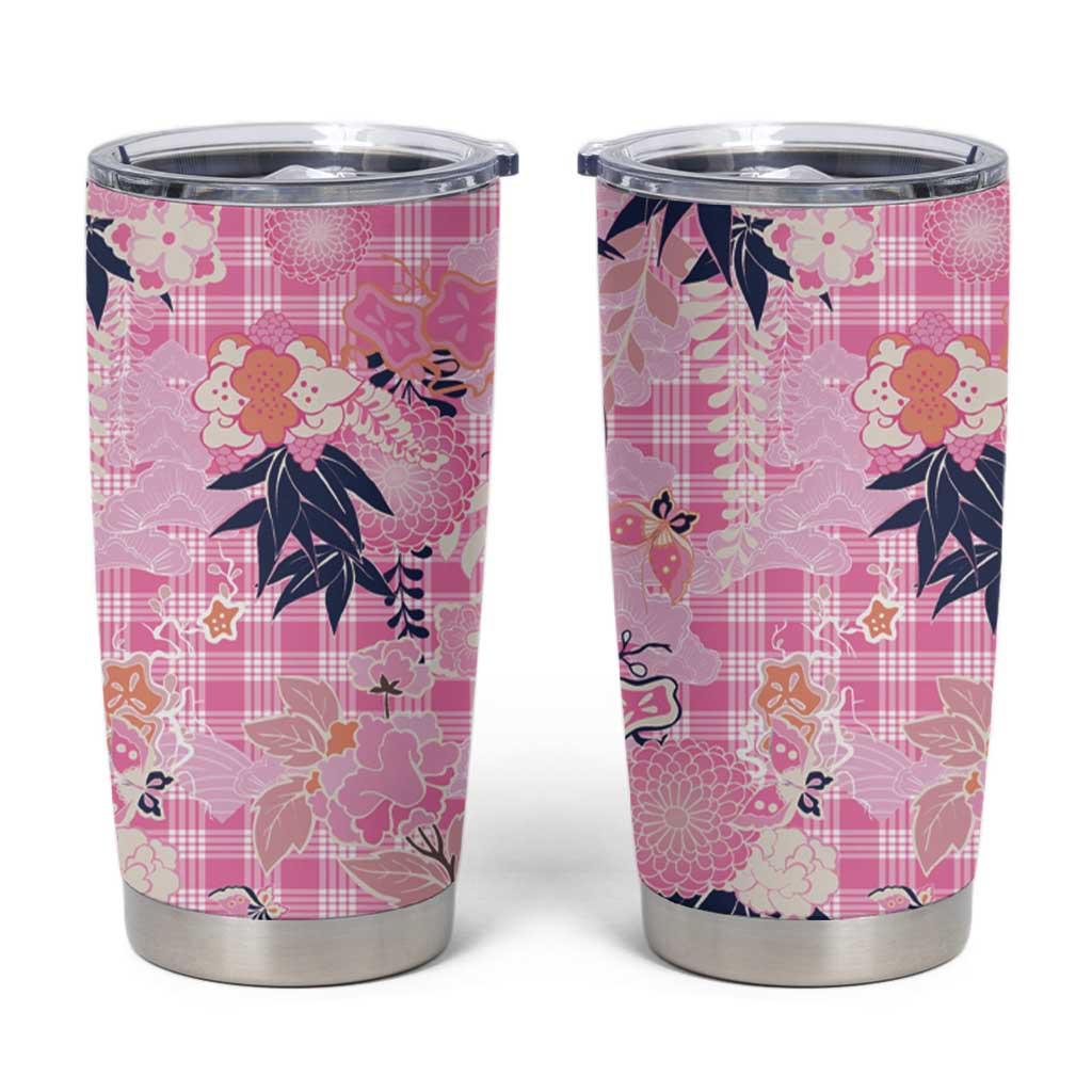 Pink Palaka Crane and Flowers Tumbler Cup Japan Heritage Spirit - Polynesian Pride