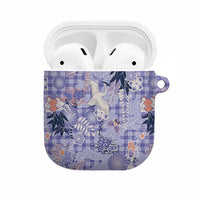 Purple Palaka Crane and Flowers AirPods Case Japan Heritage Spirit - Polynesian Pride