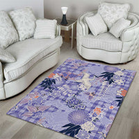 Purple Palaka Crane and Flowers Area Rug Japan Heritage Spirit - Polynesian Pride