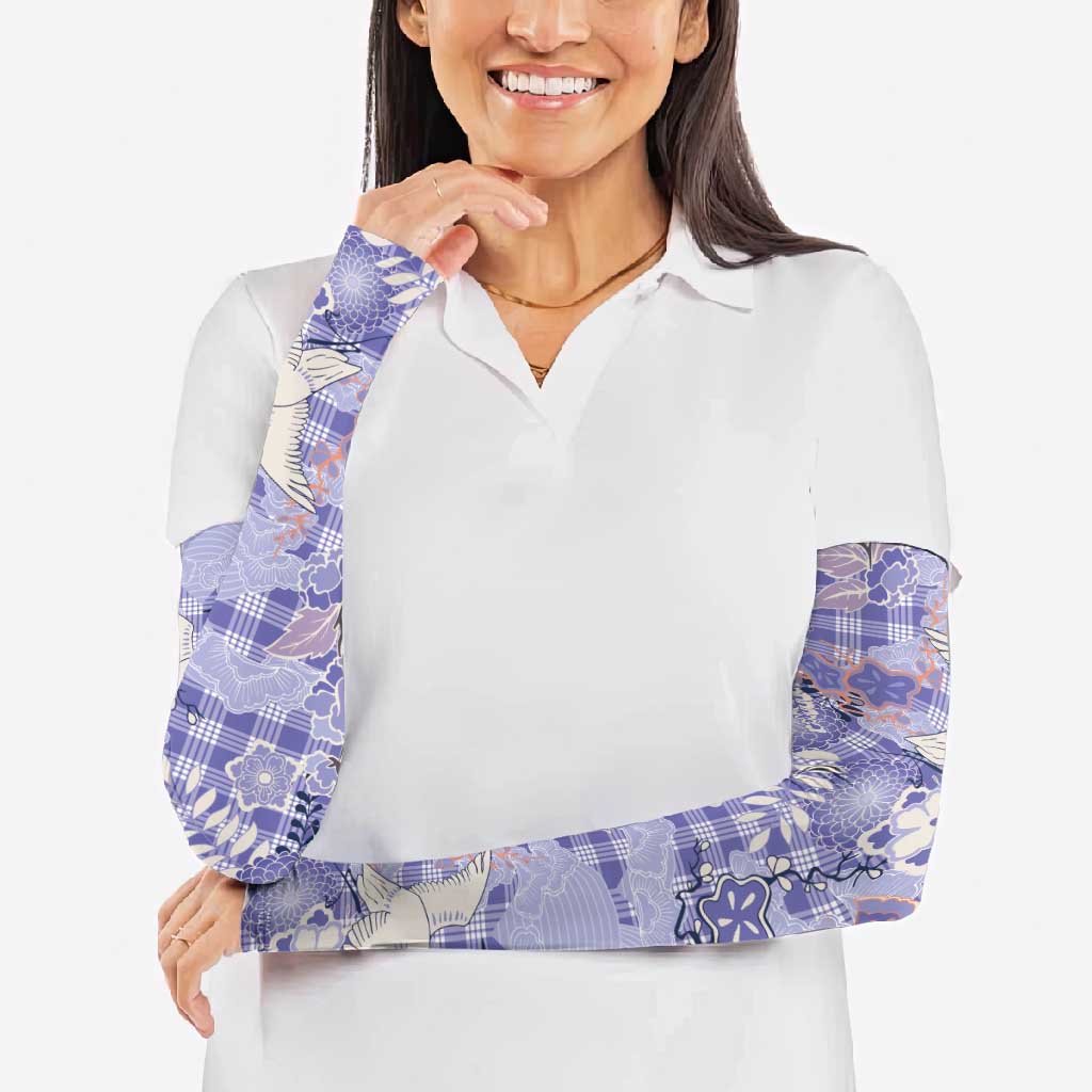 Purple Palaka Crane and Flowers Arm Sleeves Japan Heritage Spirit - Polynesian Pride