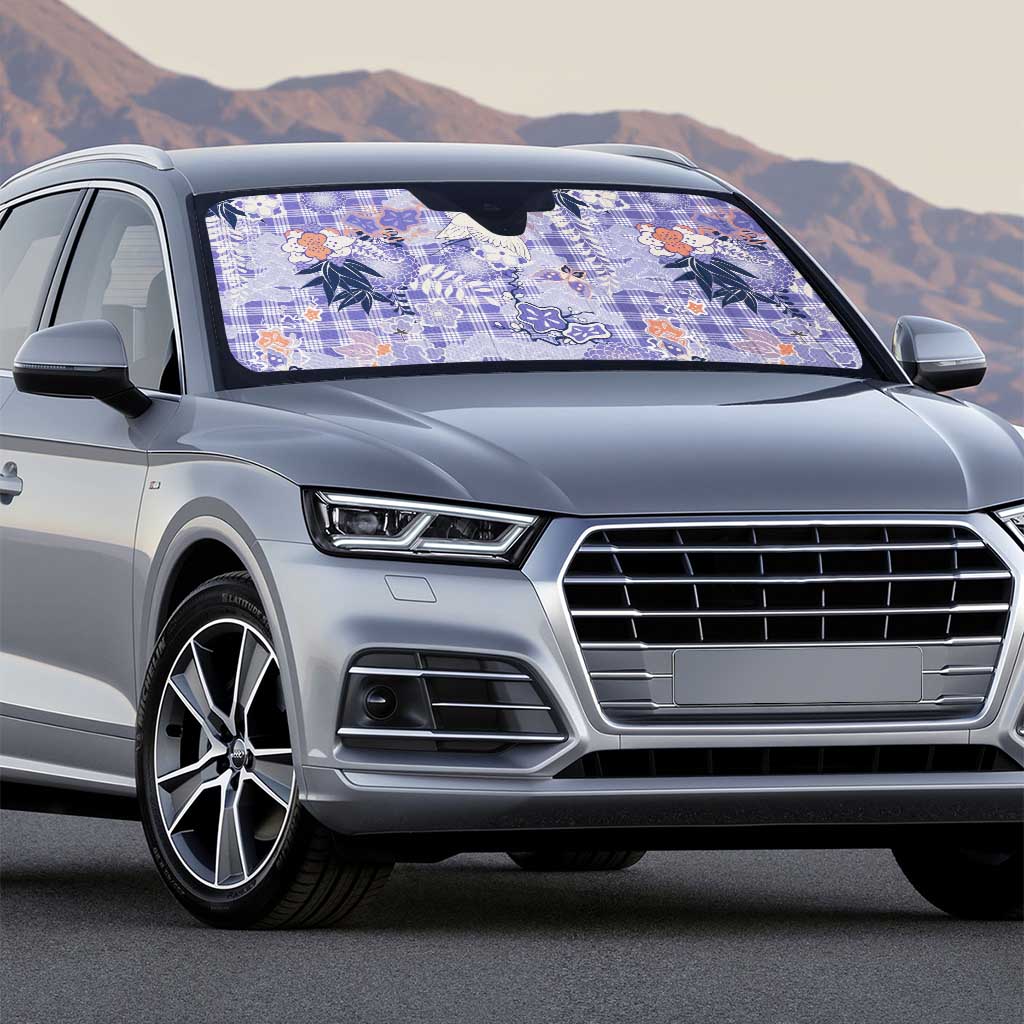 Purple Palaka Crane and Flowers Auto Sun Shade Japan Heritage Spirit - Polynesian Pride