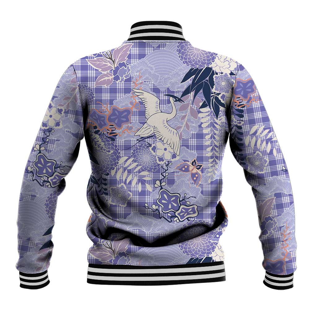 Purple Palaka Crane and Flowers Baseball Jacket Japan Heritage Spirit - Polynesian Pride