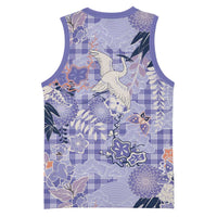 Purple Palaka Crane and Flowers Basketball Jersey Japan Heritage Spirit - Polynesian Pride
