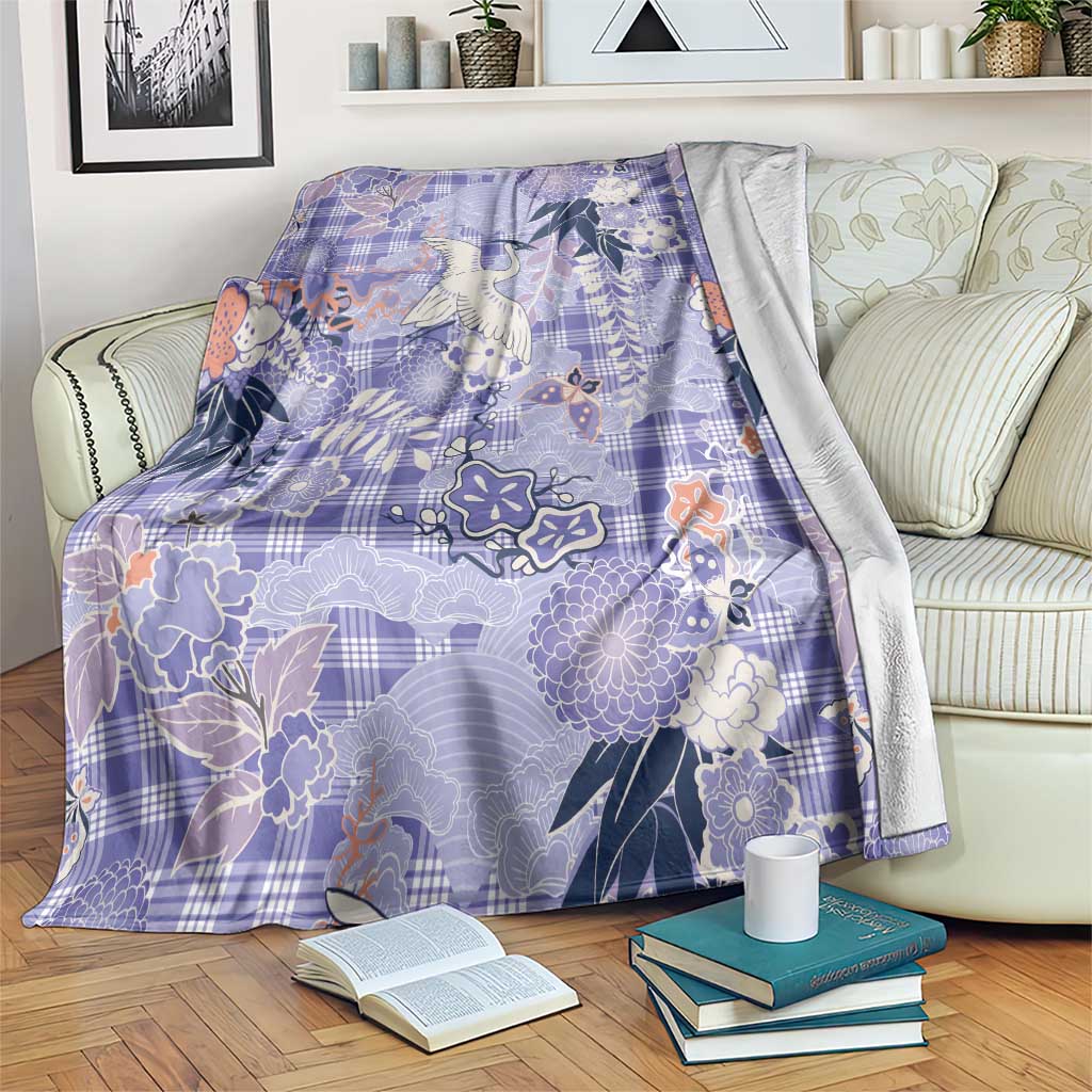 Purple Palaka Crane and Flowers Blanket Japan Heritage Spirit LT9 Purple - Polynesian Pride