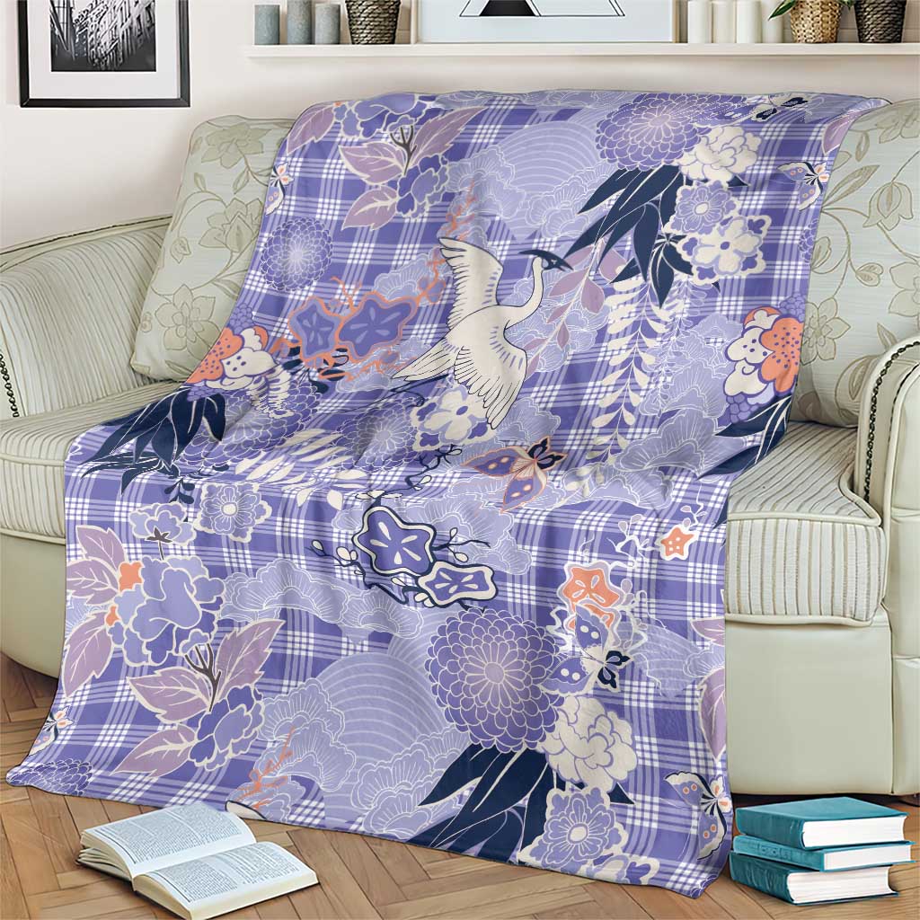Purple Palaka Crane and Flowers Blanket Japan Heritage Spirit LT9 - Polynesian Pride
