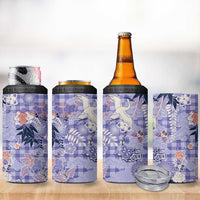 Purple Palaka Crane and Flowers 4 in 1 Can Cooler Tumbler Japan Heritage Spirit - Polynesian Pride