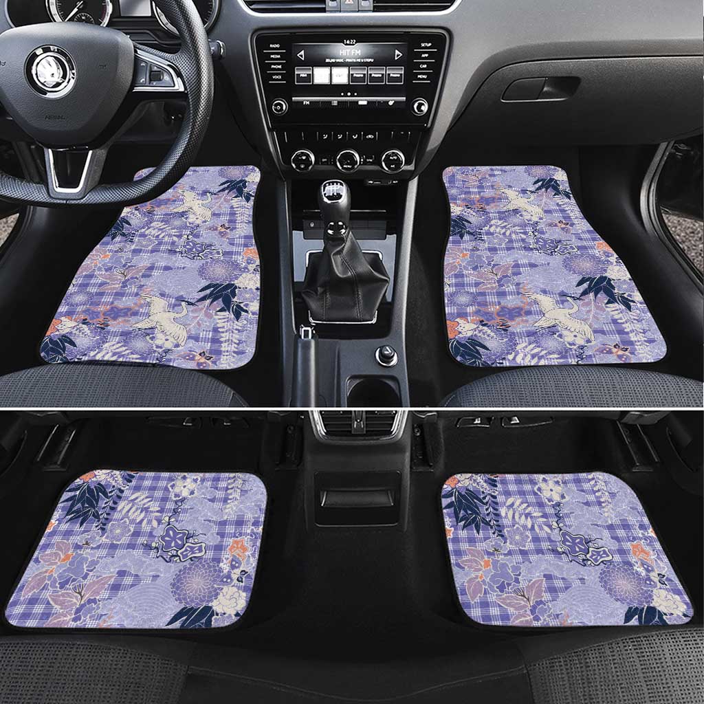 Purple Palaka Crane and Flowers Car Mats Japan Heritage Spirit - Polynesian Pride