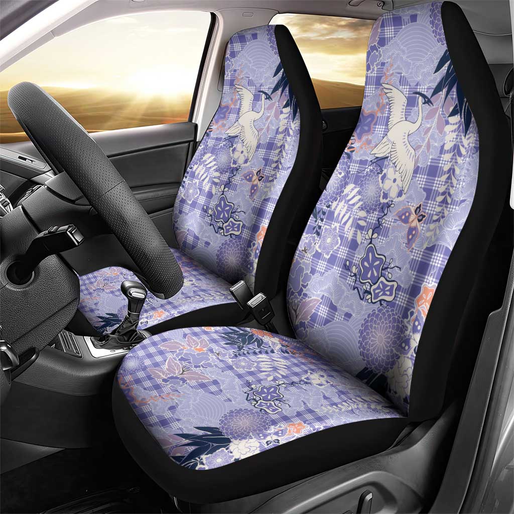 Purple Palaka Crane and Flowers Car Seat Cover Japan Heritage Spirit - Polynesian Pride