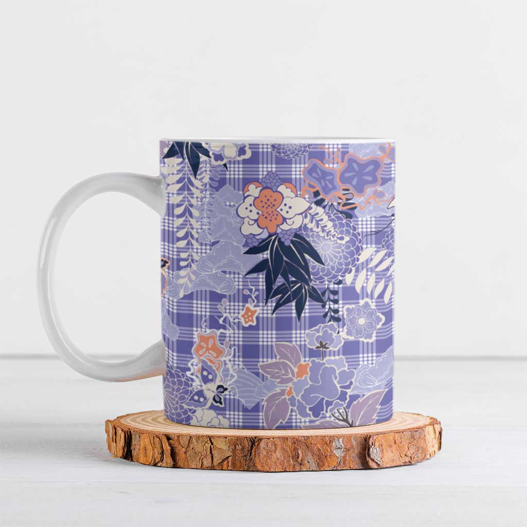 Purple Palaka Crane and Flowers Ceramic Mug Japan Heritage Spirit - Polynesian Pride