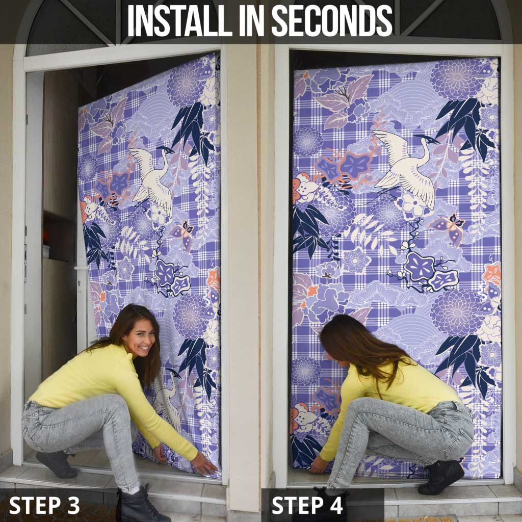 Purple Palaka Crane and Flowers Door Cover Japan Heritage Spirit - Polynesian Pride