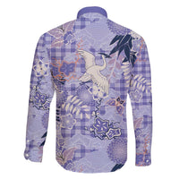 Purple Palaka Crane and Flowers Family Matching Long Sleeve Bodycon Dress and Hawaiian Shirt Japan Heritage Spirit LT9 - Polynesian Pride
