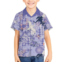 Purple Palaka Crane and Flowers Family Matching Long Sleeve Bodycon Dress and Hawaiian Shirt Japan Heritage Spirit LT9 Son's Shirt Purple - Polynesian Pride