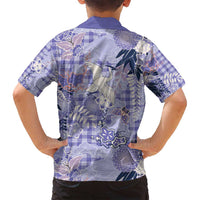 Purple Palaka Crane and Flowers Family Matching Off Shoulder Short Dress and Hawaiian Shirt Japan Heritage Spirit - Polynesian Pride