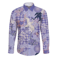 Purple Palaka Crane and Flowers Family Matching Off Shoulder Short Dress and Hawaiian Shirt Japan Heritage Spirit - Polynesian Pride