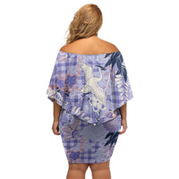 Purple Palaka Crane and Flowers Family Matching Off Shoulder Short Dress and Hawaiian Shirt Japan Heritage Spirit - Polynesian Pride