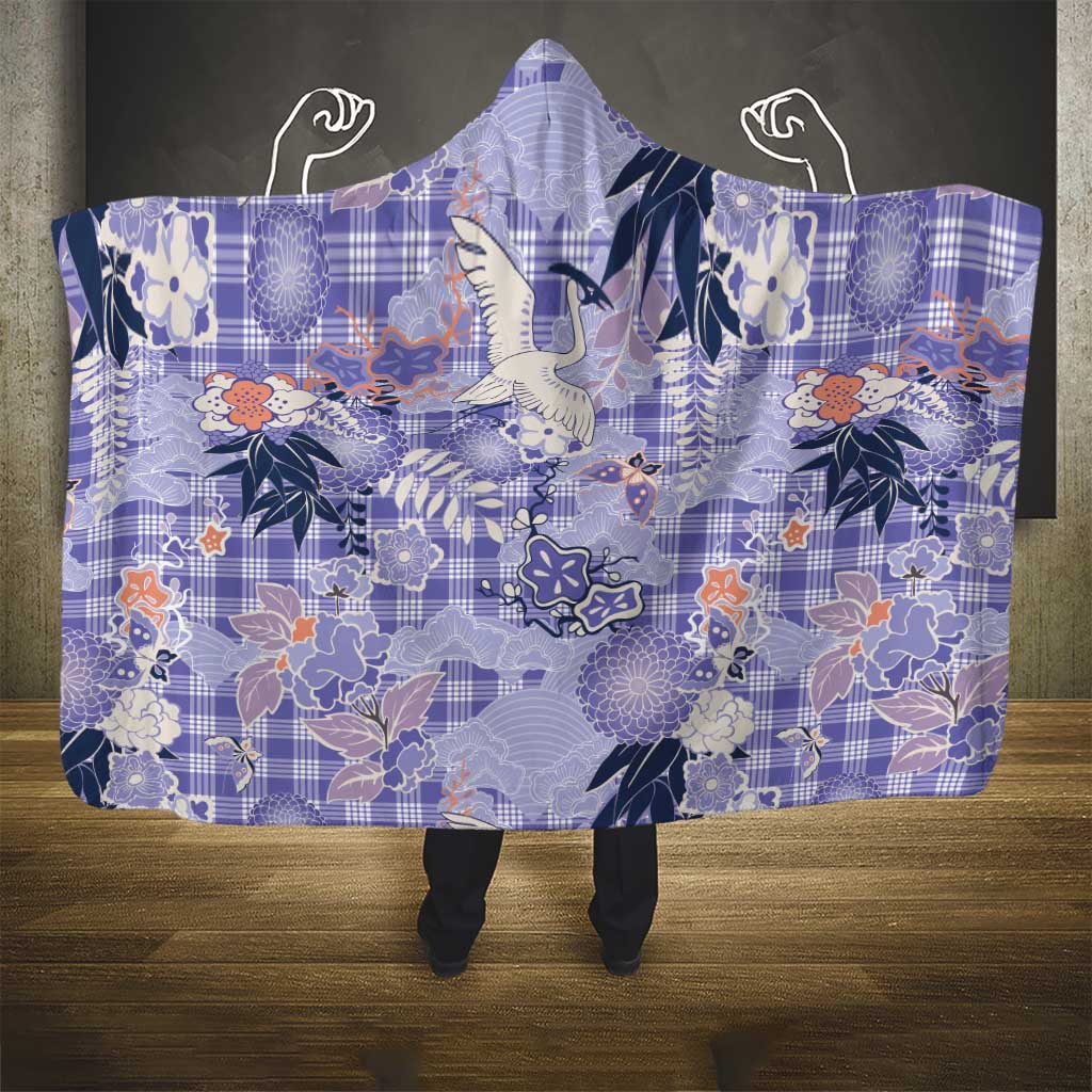 Purple Palaka Crane and Flowers Hooded Blanket Japan Heritage Spirit LT9 - Polynesian Pride