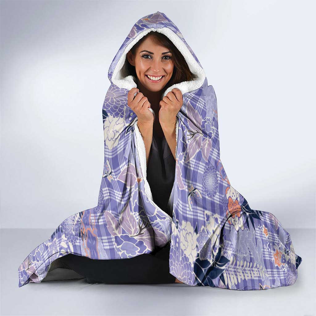 Purple Palaka Crane and Flowers Hooded Blanket Japan Heritage Spirit LT9 - Polynesian Pride