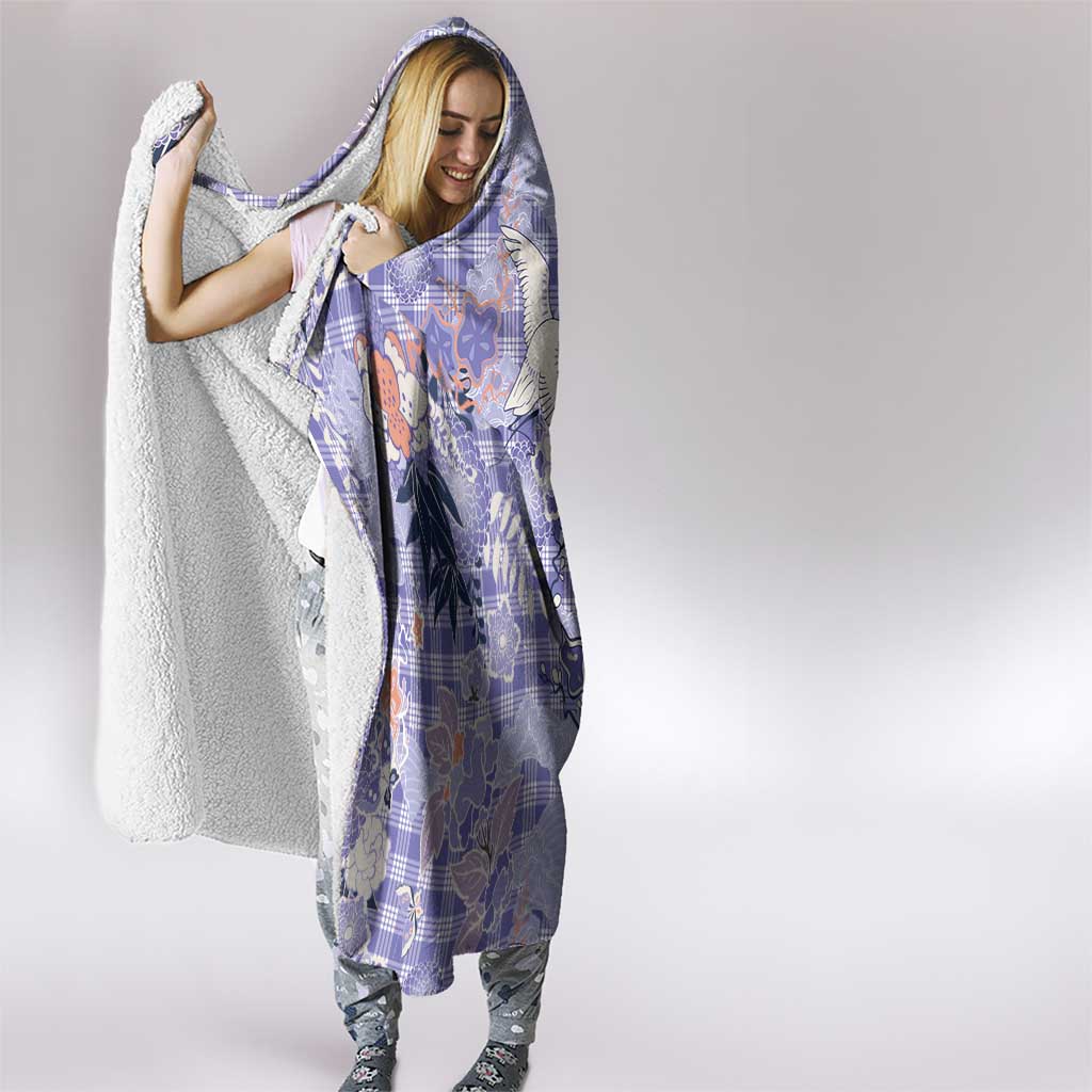 Purple Palaka Crane and Flowers Hooded Blanket Japan Heritage Spirit LT9 - Polynesian Pride