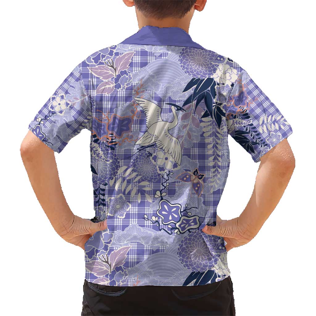 Purple Palaka Crane and Flowers Kid Hawaiian Shirt Japan Heritage Spirit - Polynesian Pride