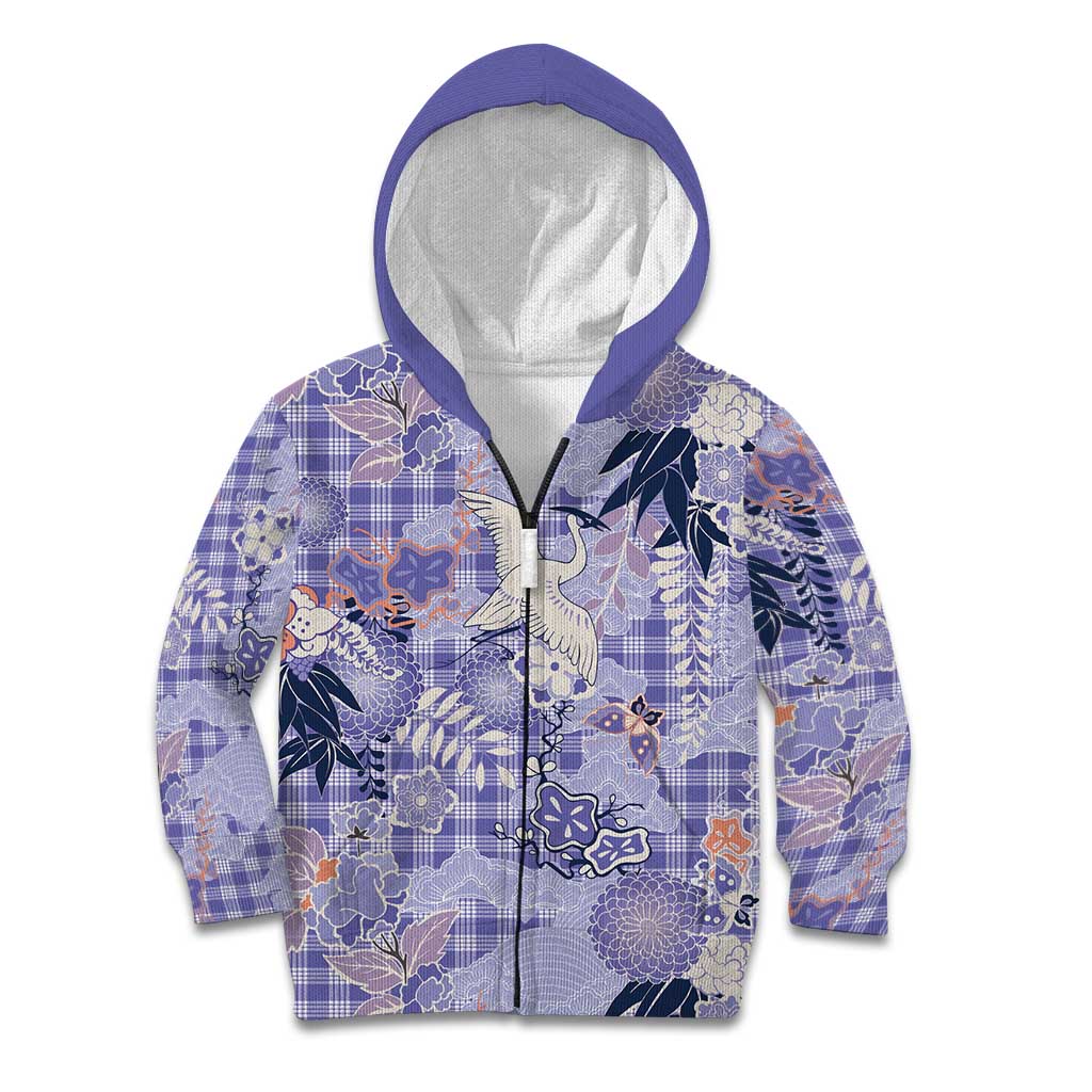 Purple Palaka Crane and Flowers Kid Hoodie Japan Heritage Spirit - Polynesian Pride