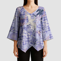 Purple Palaka Crane and Flowers Kimono Sleeve Blouse Japan Heritage Spirit - Polynesian Pride