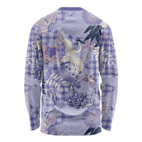 Purple Palaka Crane and Flowers Long Sleeve Shirt Japan Heritage Spirit - Polynesian Pride