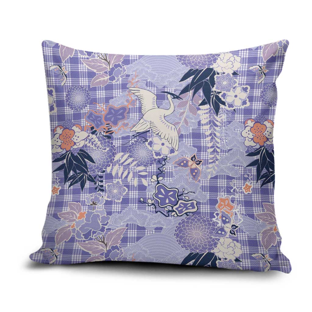 Purple Palaka Crane and Flowers Pillow Cover Japan Heritage Spirit - Polynesian Pride