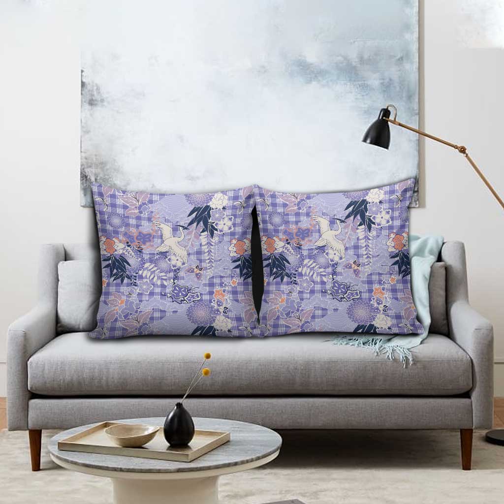 Purple Palaka Crane and Flowers Pillow Cover Japan Heritage Spirit - Polynesian Pride