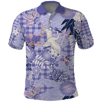 Purple Palaka Crane and Flowers Polo Shirt Japan Heritage Spirit - Polynesian Pride