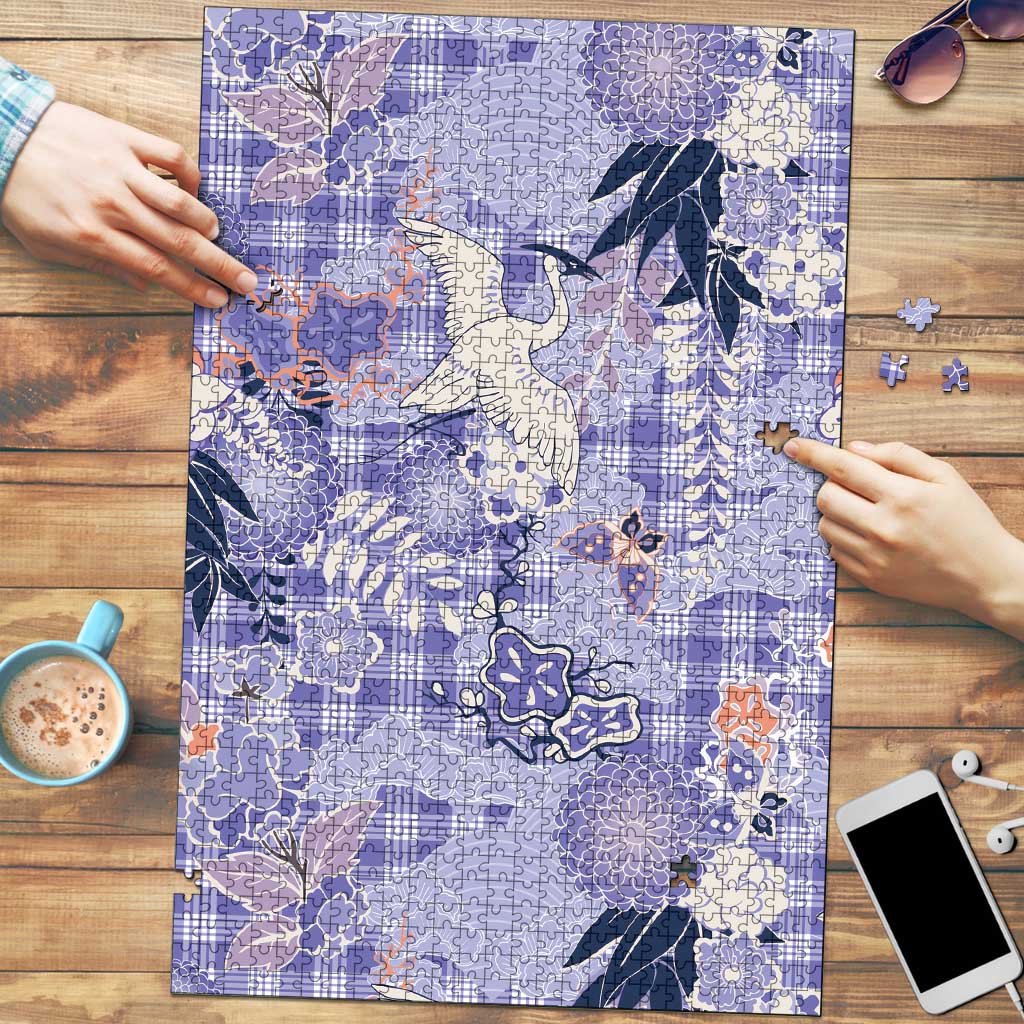 Purple Palaka Crane and Flowers Puzzle Japan Heritage Spirit - Polynesian Pride