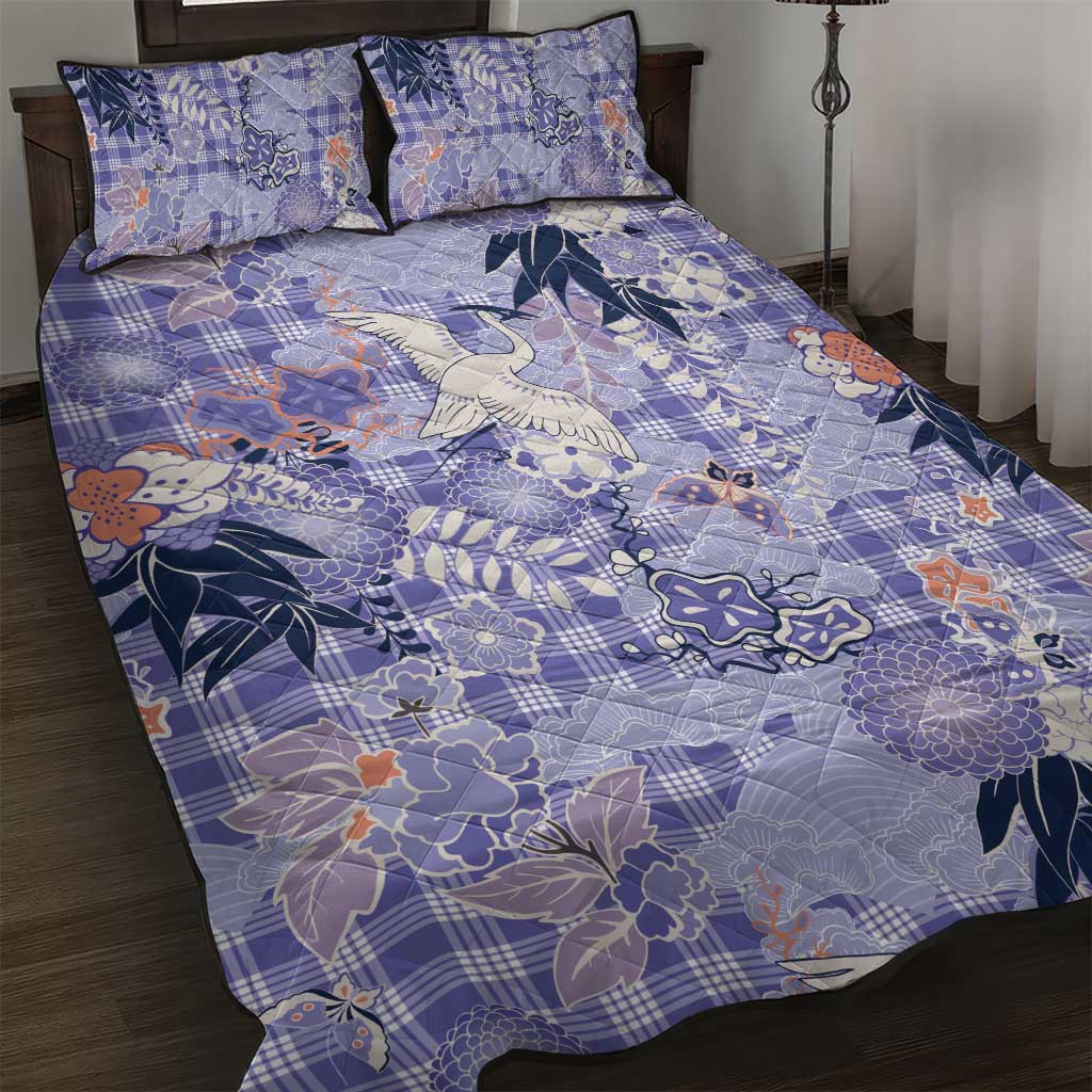 Purple Palaka Crane and Flowers Quilt Bed Set Japan Heritage Spirit - Polynesian Pride