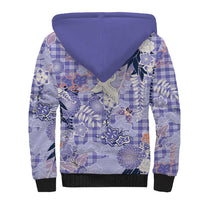Purple Palaka Crane and Flowers Sherpa Hoodie Japan Heritage Spirit LT9 - Polynesian Pride
