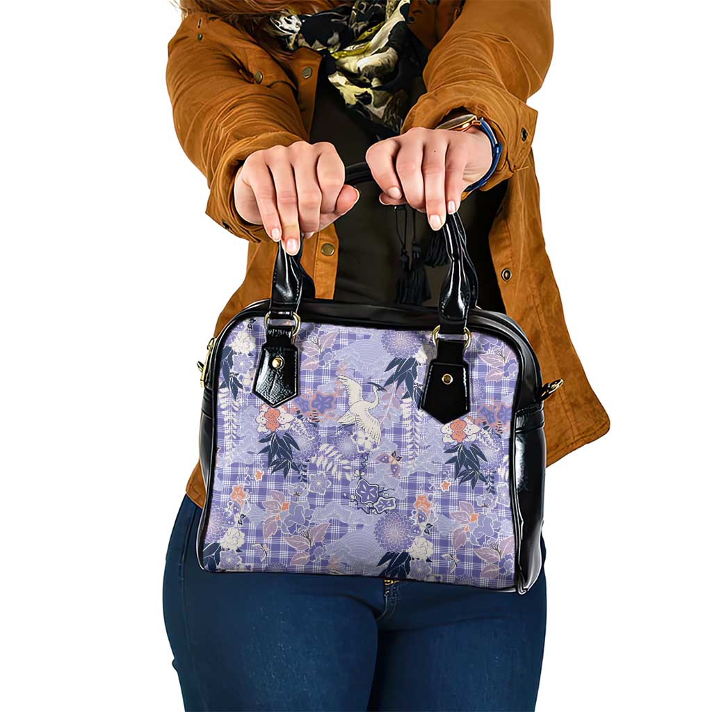 Purple Palaka Crane and Flowers Shoulder Handbag Japan Heritage Spirit - Polynesian Pride