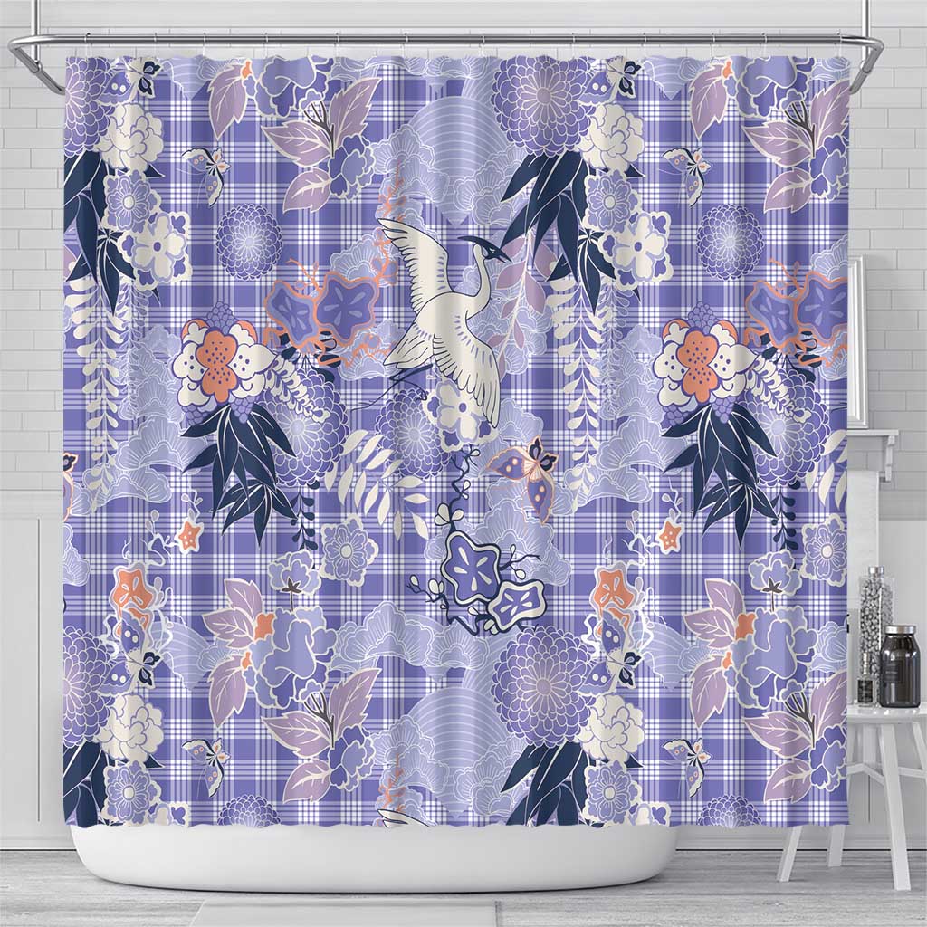 Purple Palaka Crane and Flowers Shower Curtain Japan Heritage Spirit LT9 - Polynesian Pride